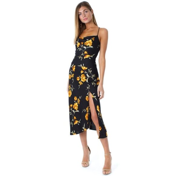 Astr The Label Dresses & Skirts - ASTR the Label Floral Gaia Midi Dress Size Small Sleeveless Black Gold Fairygoth
